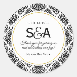 Schwarz-Weiß-Damaskus-Sticker Runder Aufkleber