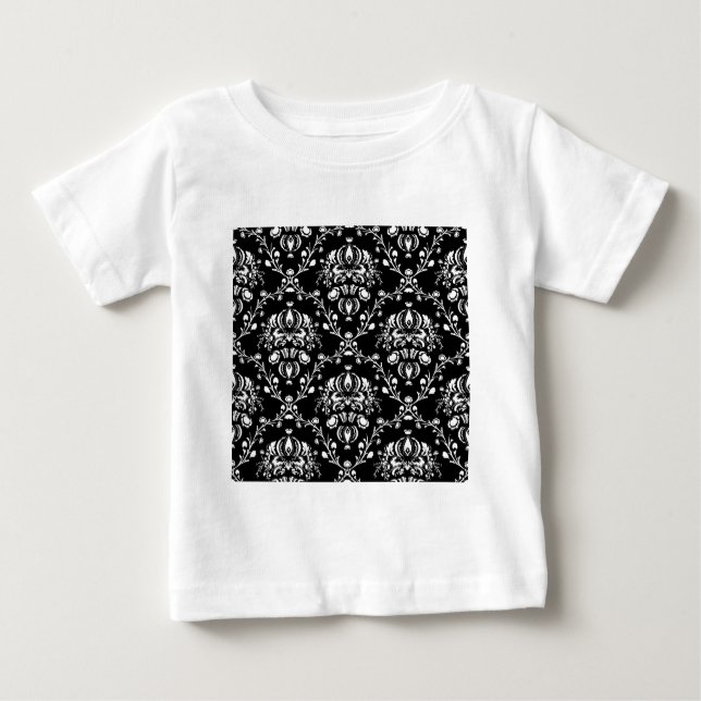 Schwarz-Weiß-Damast Baby T-shirt (Vorderseite)