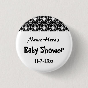 Schwarz-Weiß-Damast-Babydusche Button