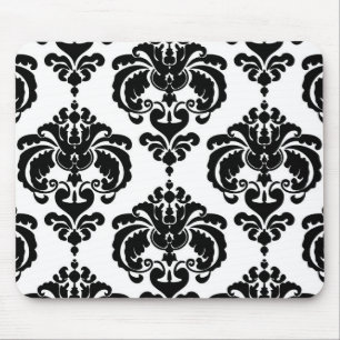 Schwarz & Weiß Damast Chic Moderne Elegante Muster Mousepad