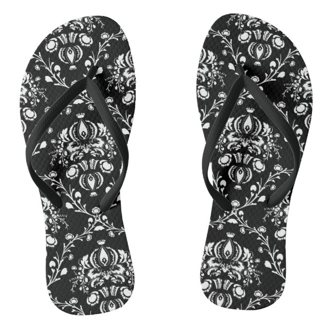 Schwarz-Weiß-Damast Flip Flops (Fußbett)