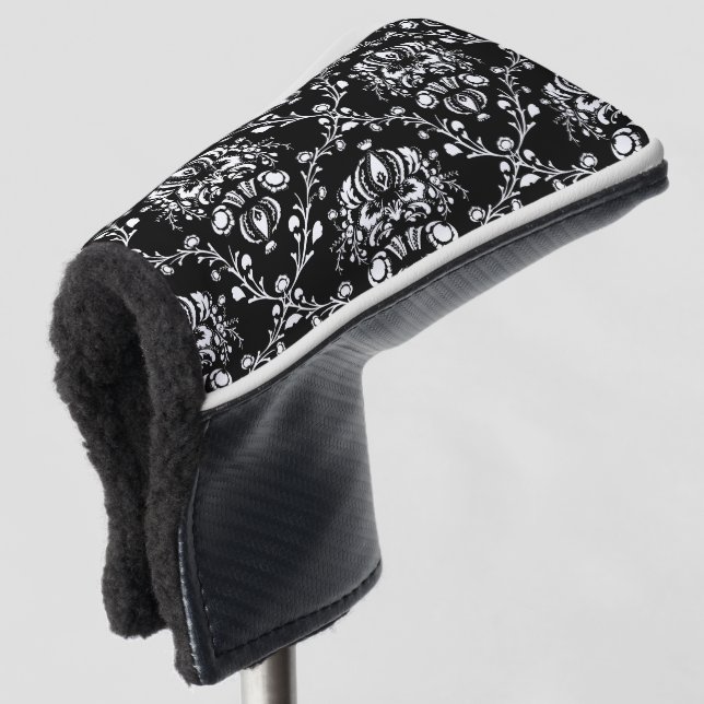 Schwarz-Weiß-Damast Golf Headcover (3/4 Vorderseite)