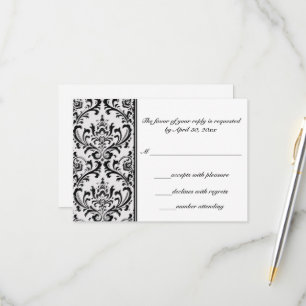Schwarz-Weiß-Damast Hochzeit RSVP Karte