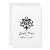Schwarz-Weiß-Damast-Hochzeitseinladung
