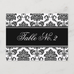 Schwarz-Weiß-Damast-Hochzeitsstimmung in der Tisch Postkarte