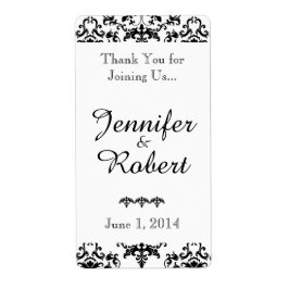 Schwarz-Weiß-Damast-Hochzeitsweinetikett