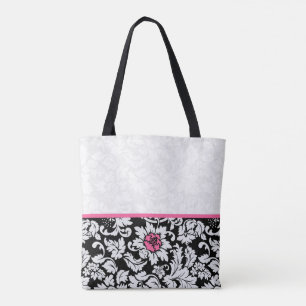 Schwarz-Weiß-Damast mit rosa Blume