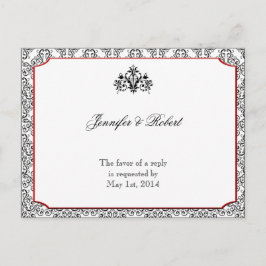 Schwarz-Weiß-Damast mit UAWG mit rotem Akzent Einladungspostkarte