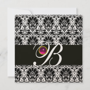 SCHWARZ WEISS  DAMAST MONOGRAMM Rosa Fuchsie Ameth Einladung