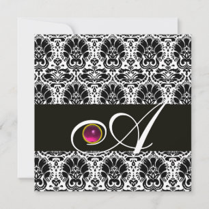 SCHWARZ WEISS DAMAST MONOGRAMM Rosa Fuchsie Ameth Einladung