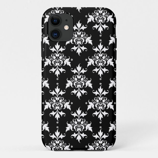 Schwarz-Weiß-Damast-Muster Case-Mate iPhone Hülle (Rückseite)