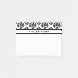 Schwarz-Weiß-Damast-Muster Modernes Personalisiert Post-it Klebezettel