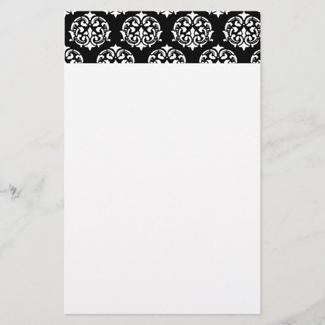 Schwarz-Weiß-Damast-Musterböden Briefpapier (Vorderseite)