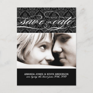 Schwarz-Weiß-Damast Save the Date Ankündigungspostkarte