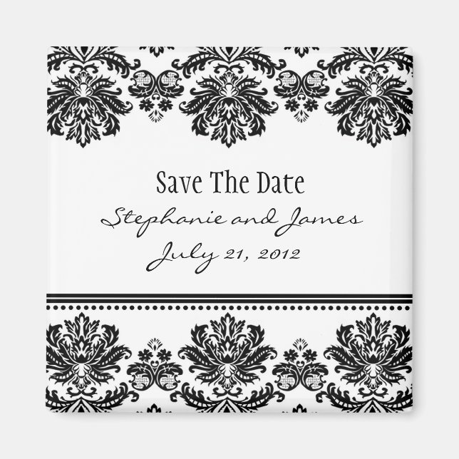 Schwarz-Weiß-Damast Save the Date Magnet (Vorne)