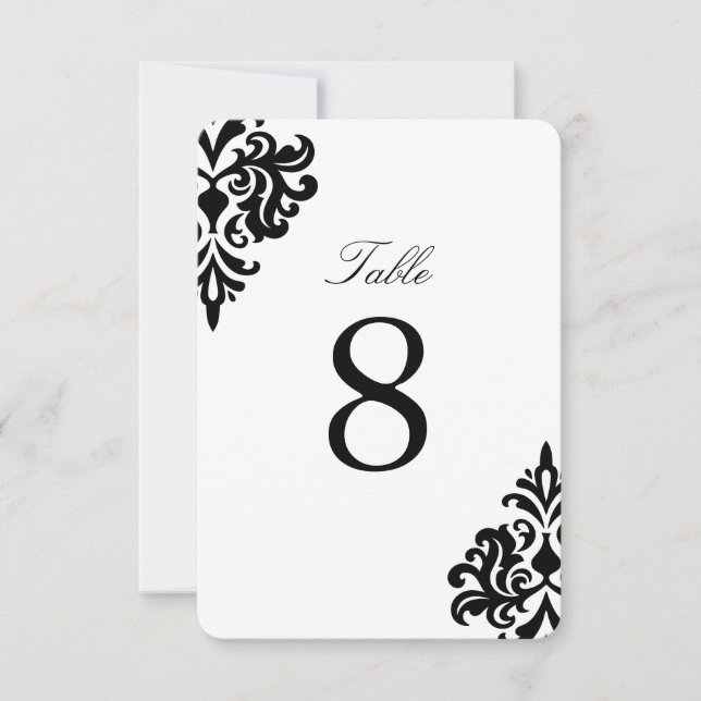 Schwarz-Weiß-Damast-Tischnummern Einladung (Vorderseite)