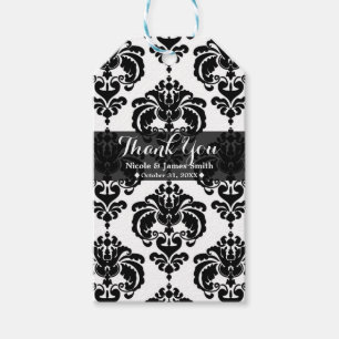 Schwarz-weiß Damast Vintage-Hochzeitsgeschenk Geschenkanhänger