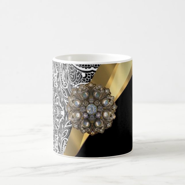 Schwarz-Weiß-Damastmuster Tasse (Mittel)