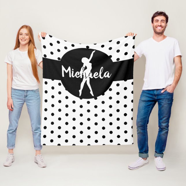 Schwarz-weiß Dance Ballerina Gymnastik Name Fleecedecke (Beispiel)