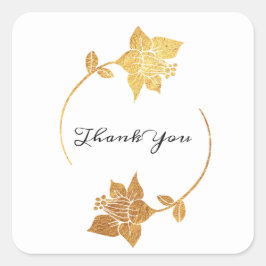 Schwarz-weiß danke Ihnen Minimal Gold Floral Wreat Quadratischer Aufkleber