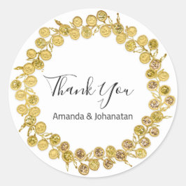 Schwarz-weiß danke Ihnen Monogram Golden Wreath Cl Runder Aufkleber