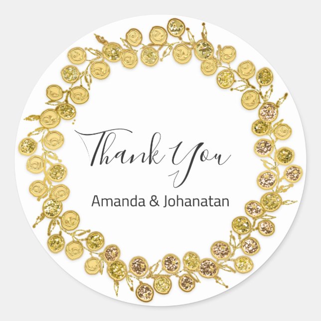 Schwarz-weiß danke Ihnen Monogram Golden Wreath Cl Runder Aufkleber (Vorderseite)
