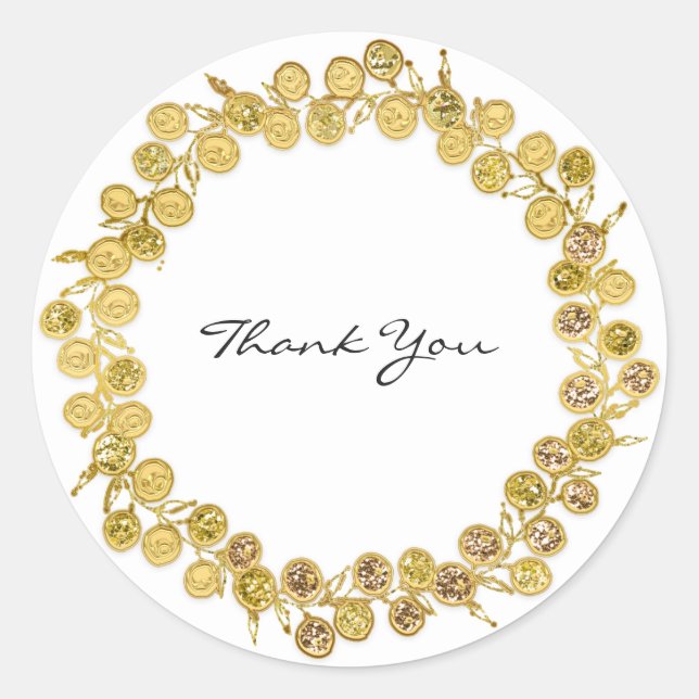 Schwarz-weiß Danke, Monogram Golden Kranz Runder Aufkleber (Vorderseite)