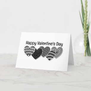 Schwarz-Weiß-Dekorative Herzchen Valentinstag Feiertagskarte