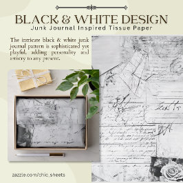 Schwarz-Weiß-Design Junk Journal Inspiriert Seidenpapier
