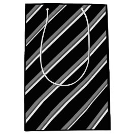 Schwarz-Weiß diagonal gestreifte Geschenktasche Mittlere Geschenktüte