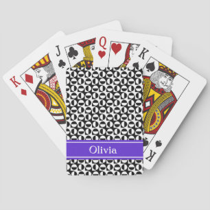 Schwarz-weiß diagonales Retro-Muster lila Band Spielkarten