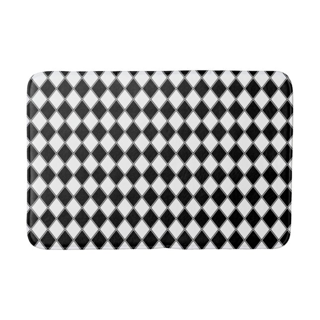 Schwarz-Weiß-Diamant-Argyle-Muster Badematte (Vorderseite)