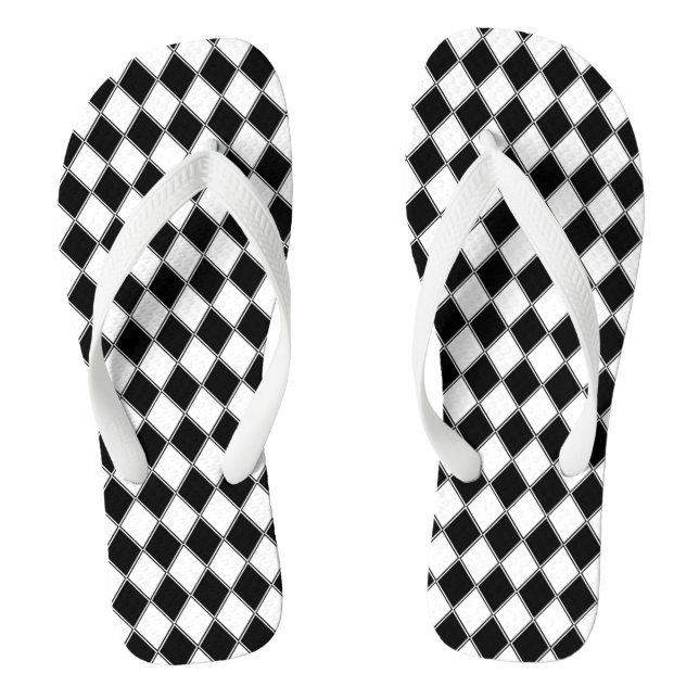 Schwarz-Weiß-Diamant-Argyle-Muster Flip Flops (Fußbett)