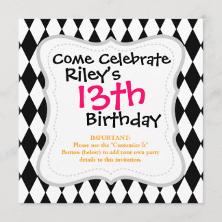 Schwarz-Weiß-Diamant-Harlequin-Muster Einladung