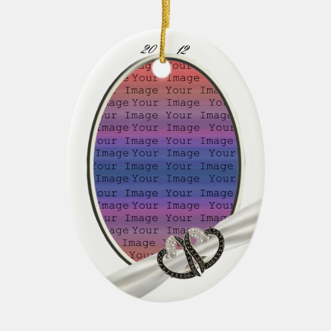 Schwarz-Weiß-Diamant-Herz-Ornament Keramik Ornament (Vorne)