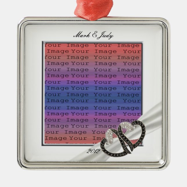 Schwarz-Weiß-Diamant-Herz-Ornament Ornament Aus Metall (Vorne)