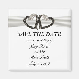 Schwarz-Weiß-Diamant-Herzen speichern das Datumsfe Magnet