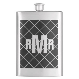 Schwarz Weiß Diamant Monogramm Flachmann
