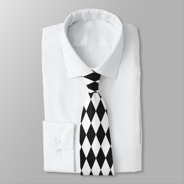 Schwarz-Weiß-Diamantformen Retro Neck Tie Krawatte (Gebunden)