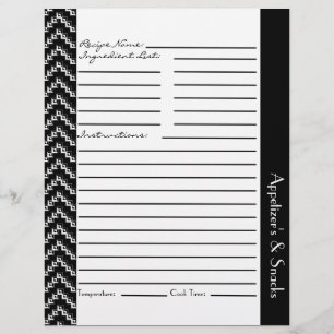 Schwarz-weiß Diamond Zigzag Chevrons Recipe Sheets