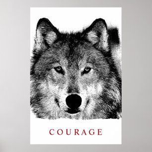 Schwarz-weiß Digital Ink Motivierend Courage Wolf Poster