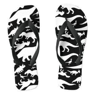 Schwarz-Weiß-Dinosaurier-Muster Flip Flops