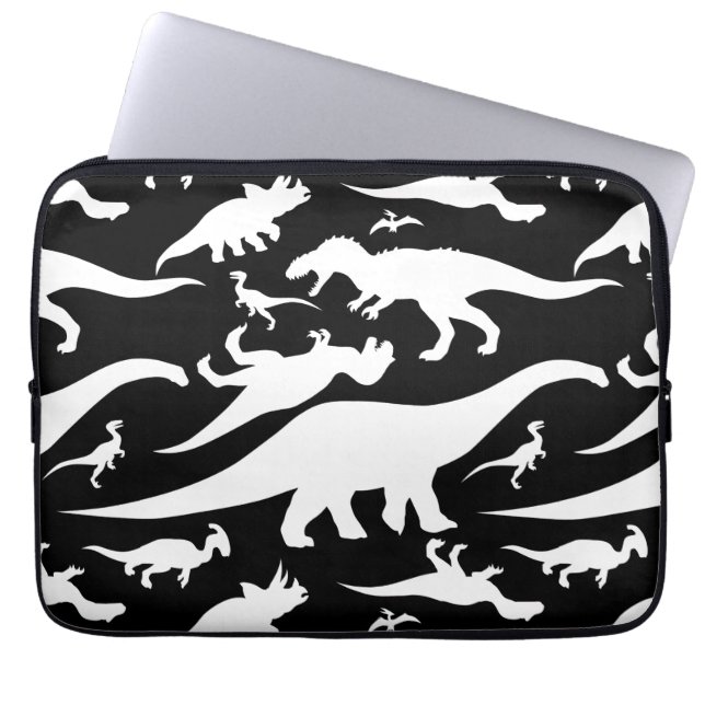 Schwarz-Weiß-Dinosaurier-Muster Laptopschutzhülle (Vorderseite)
