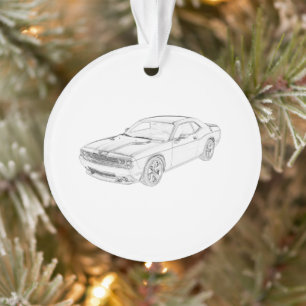 Schwarz-Weiß-Dodge Challenger Illustration Ornament