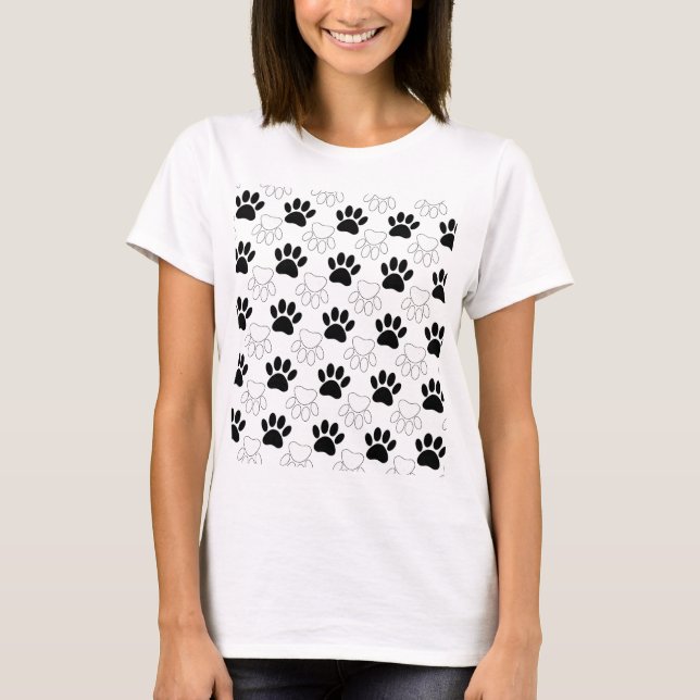 Schwarz-Weiß-Dog-Muster T-Shirt (Vorderseite)