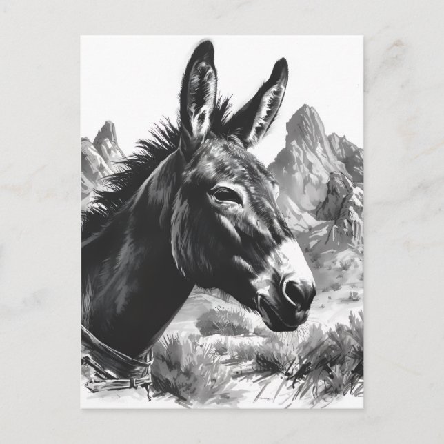 Schwarz-Weiß-Donkey-Portrait Südwestlich Postkarte (Vorderseite)