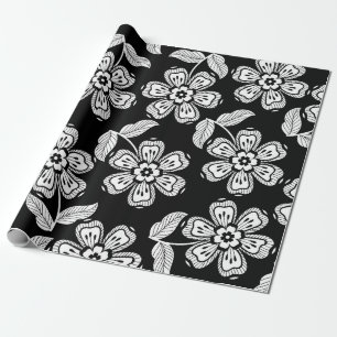 Schwarz-Weiß-Doodle-Blume-Muster schwarz, abstrakt Geschenkpapier