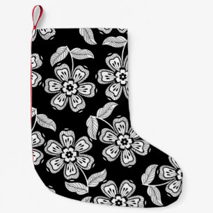 Schwarz-Weiß-Doodle-Blume-Muster schwarz, abstrakt Kleiner Weihnachtsstrumpf