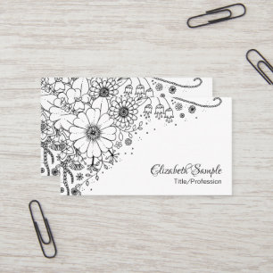 Schwarz-Weiß-Doodle-Blume Visitenkarte