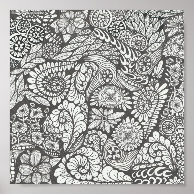 Schwarz-Weiß-Doodle drucken 8x8in. Blacknwhite2 Poster (Vorne)